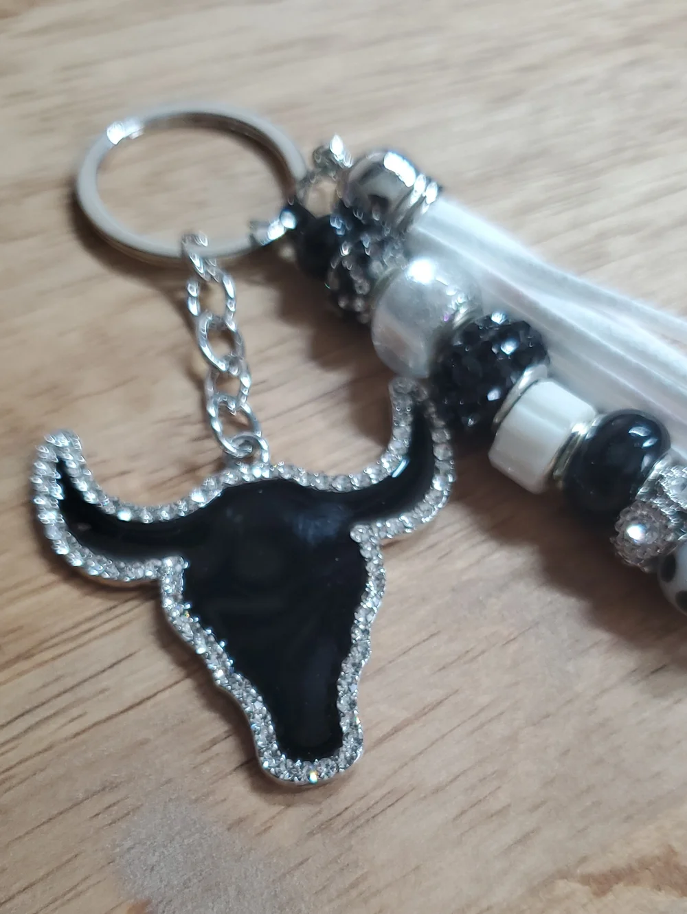 Western Longhorn Black And White Keychain
